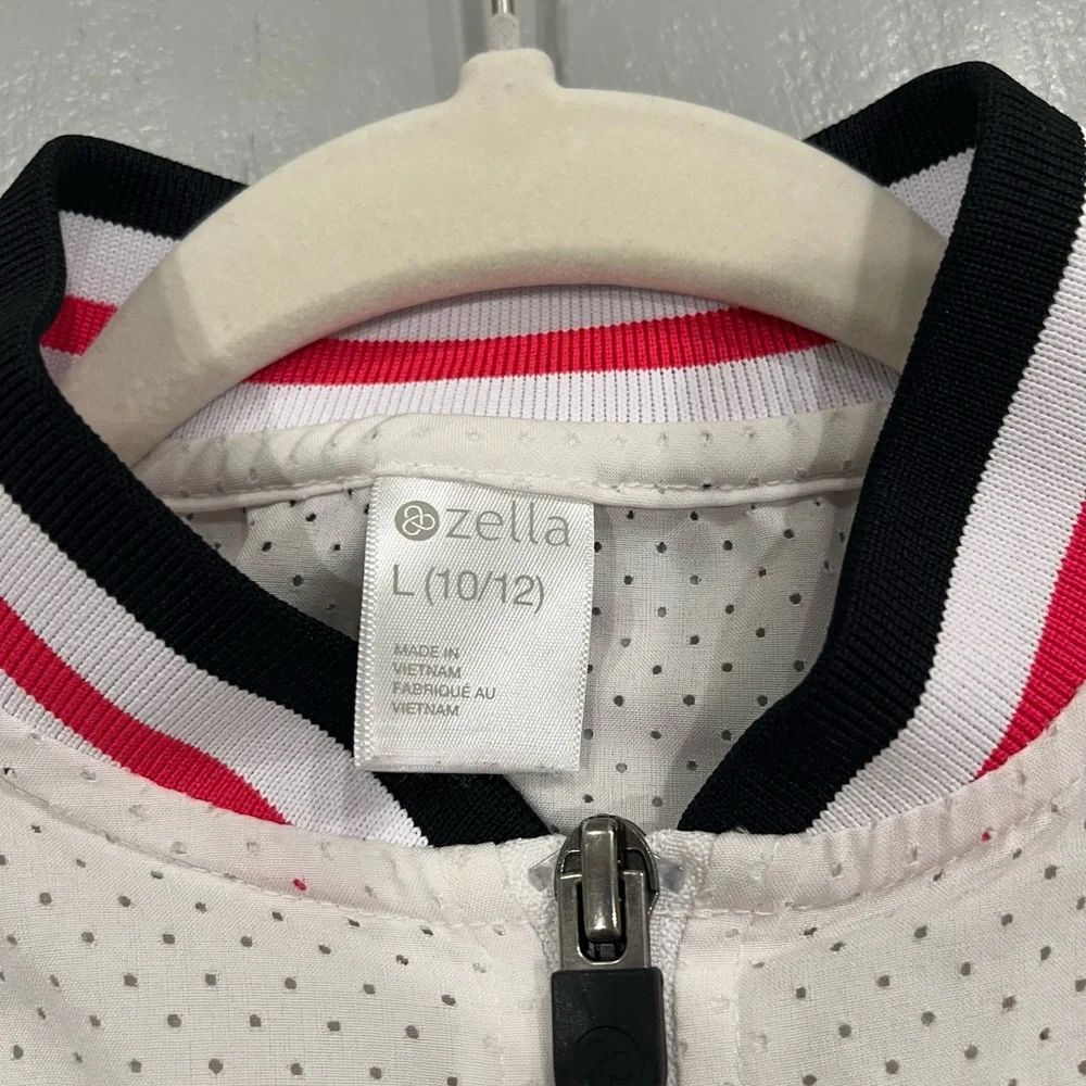 Zella Girls White Mesh Bomber Jacket Striped Collar Athletic | L 10/12